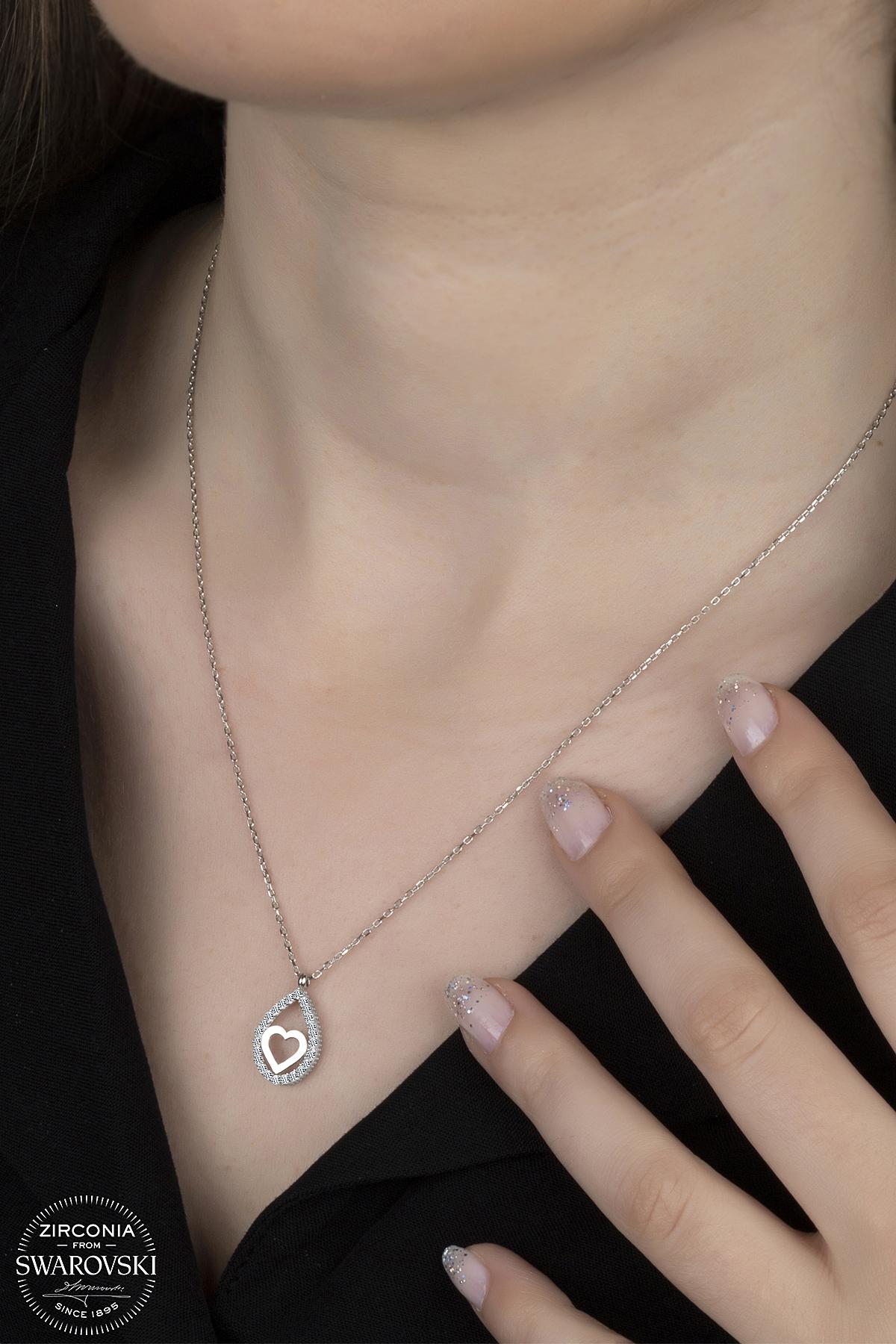 Kutaydan SWR Zirconia Kalpli Damla Kadın Gümüş Kolye