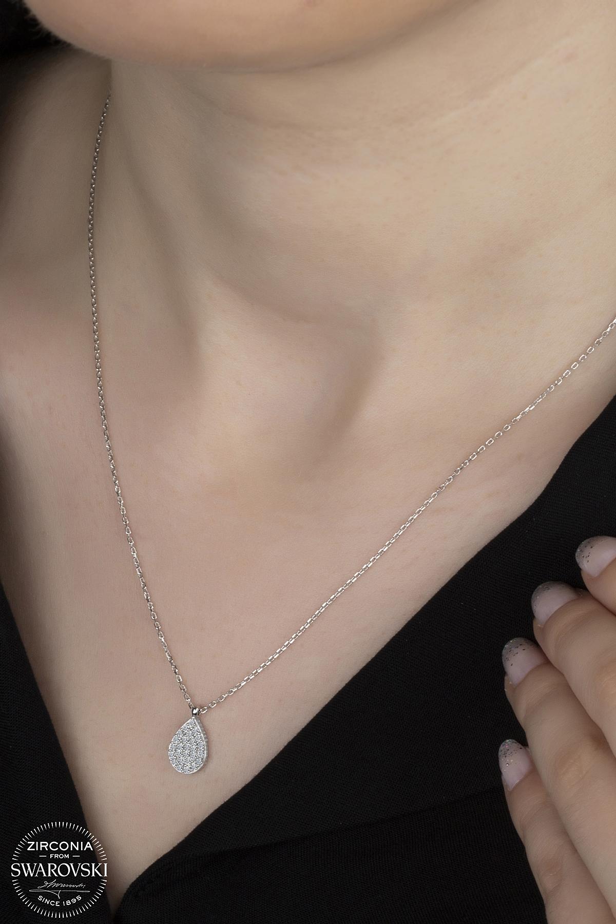 Kutaydan SWR Zirconia Aşk Damlası Kadın Gümüş Kolye
