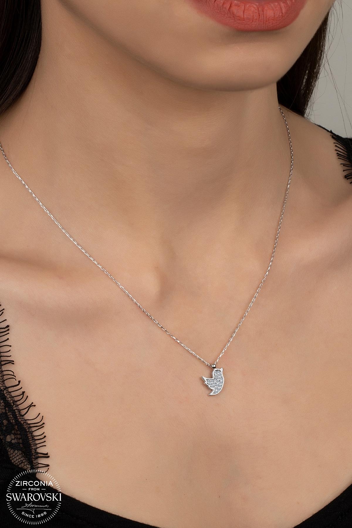 Kutaydan SWR Zirconia Kuş Misali Kadın Gümüş Kolye