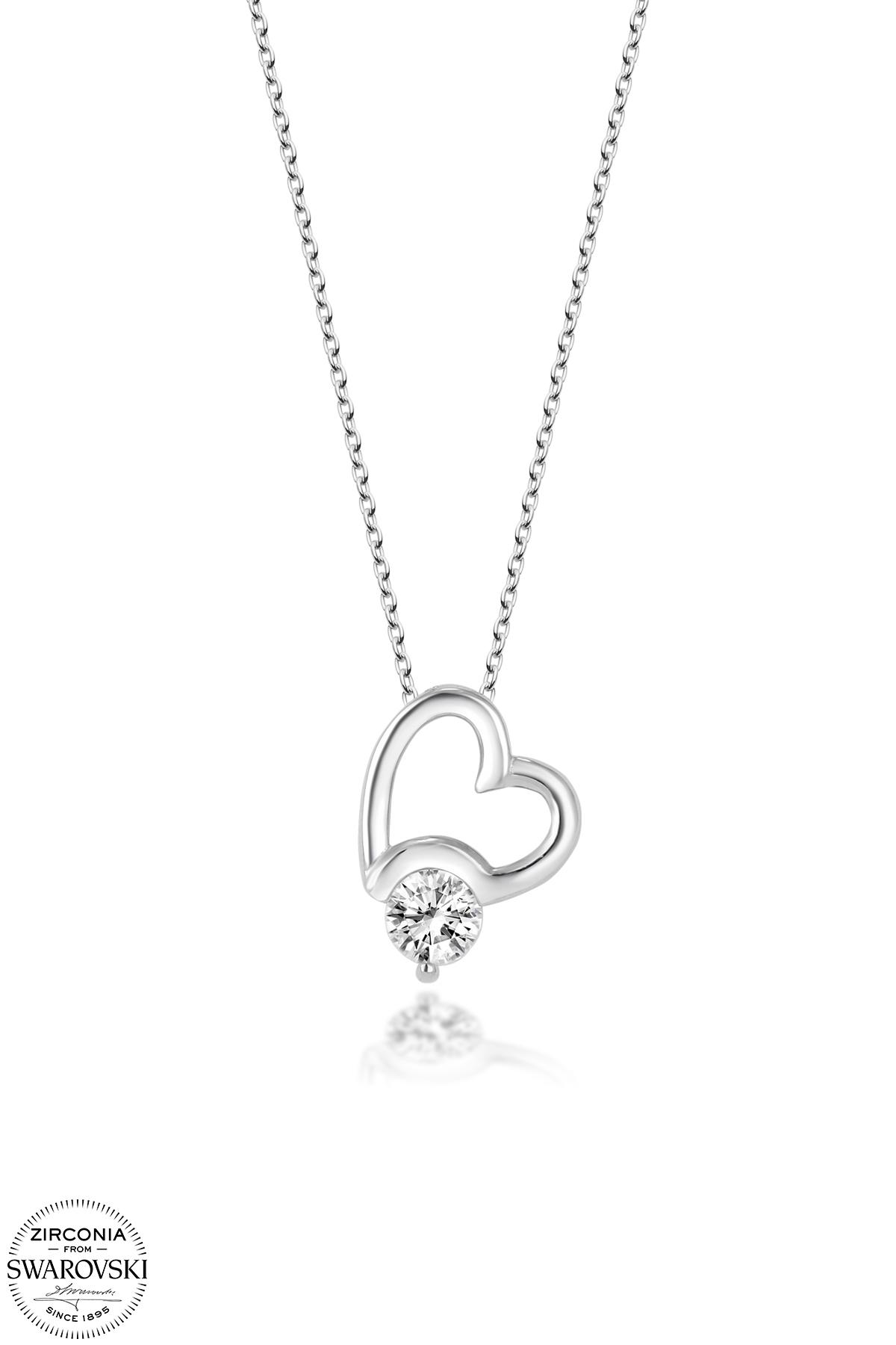 Kutaydan SWR Zirconia 0,50 CT Tek Taş Kalp Kadın Gümüş Kolye